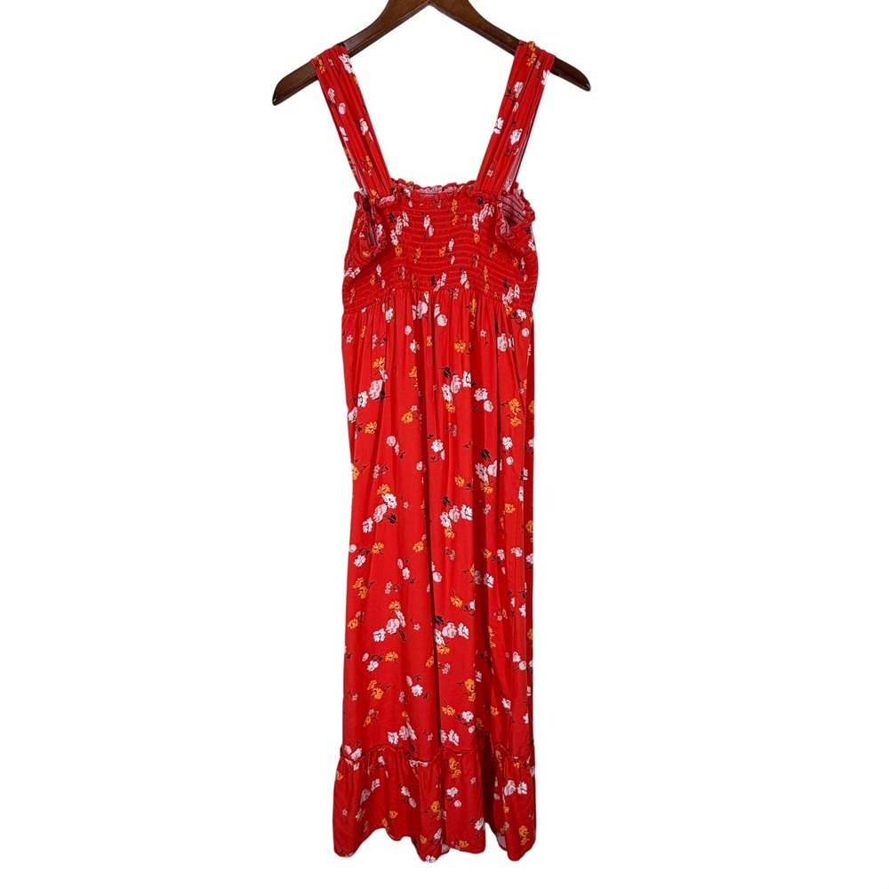 Isabel Maternity Maxi Dress M Orange Floral Smocked Ruffle Hem Sleeveless Summer - Picture 2 of 10